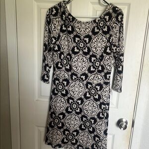 B Darlin Black and White Sheath Dress 3/4 Sleeve Scoop Neck